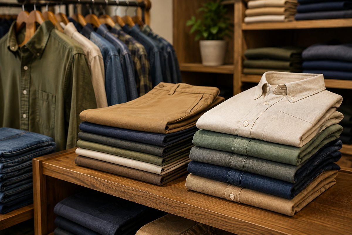 Folded casual shirts, chinos and denim at Raymond Paldi
